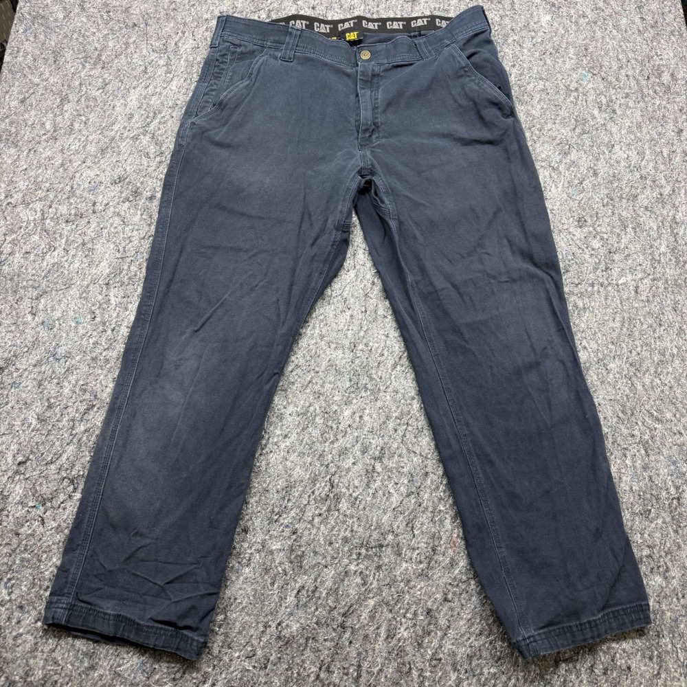 CAT Caterpillar Mens 38x30 Black Canvas Work Pants Straight Leg Stretch Cotton